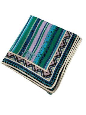 Vintage Versace Embroidered Logo Cotton Handkerchief Scarf Geometric Stripe